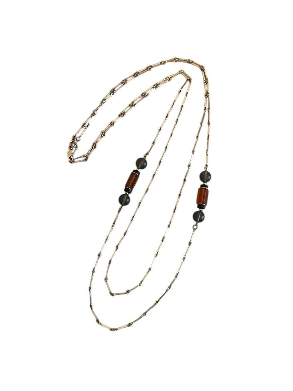 Vintage Sarah Coventry Monterey Double Necklace Goldtone Chain Gray Multi Beads
